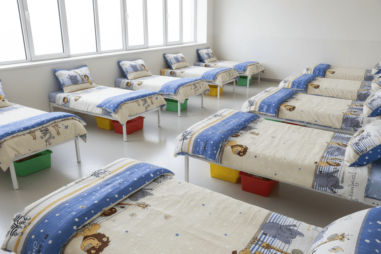 Krepové dětské povlečení do školky „Zvířátka Zoo modrá“